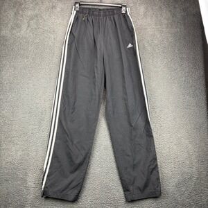 Adidas Mens Black Nylon Track Pants White Stripes Elastic Drawstring Size Large‎